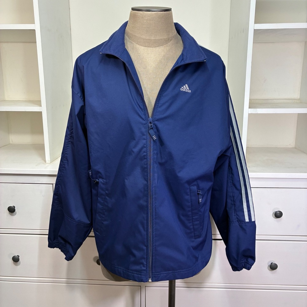 Adidas Men Sport Track Jacket Navy Blue White Stripes Full Zip‎ Athletic